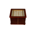 Custom Packaging 4 Drawers Decorative Storage Luxury Wooden Cabinet Treasure Chest Slid MDF Matt Glass Top Wood Jewelry Box